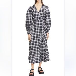 GANNI Seersucker Wrap Maxi Dress NWT